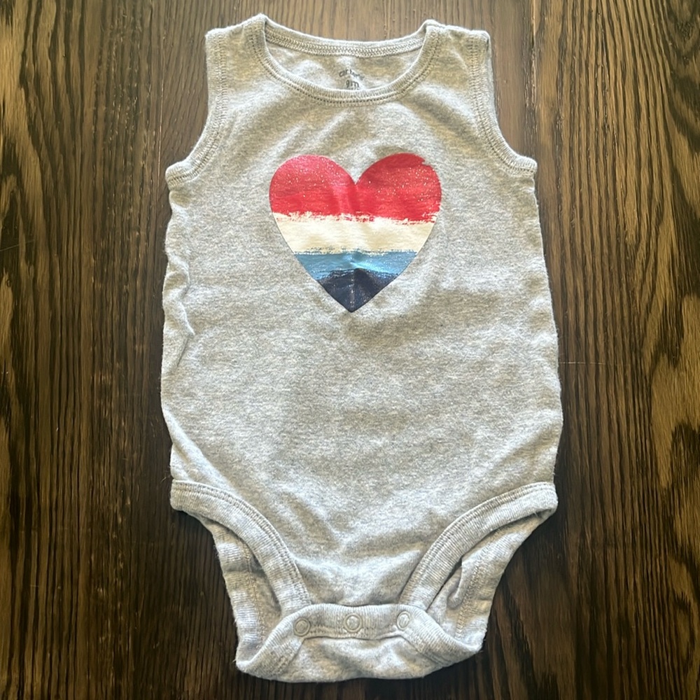 9 Month Carter’s Sleeveless Onesie with Red White and Blue Heart